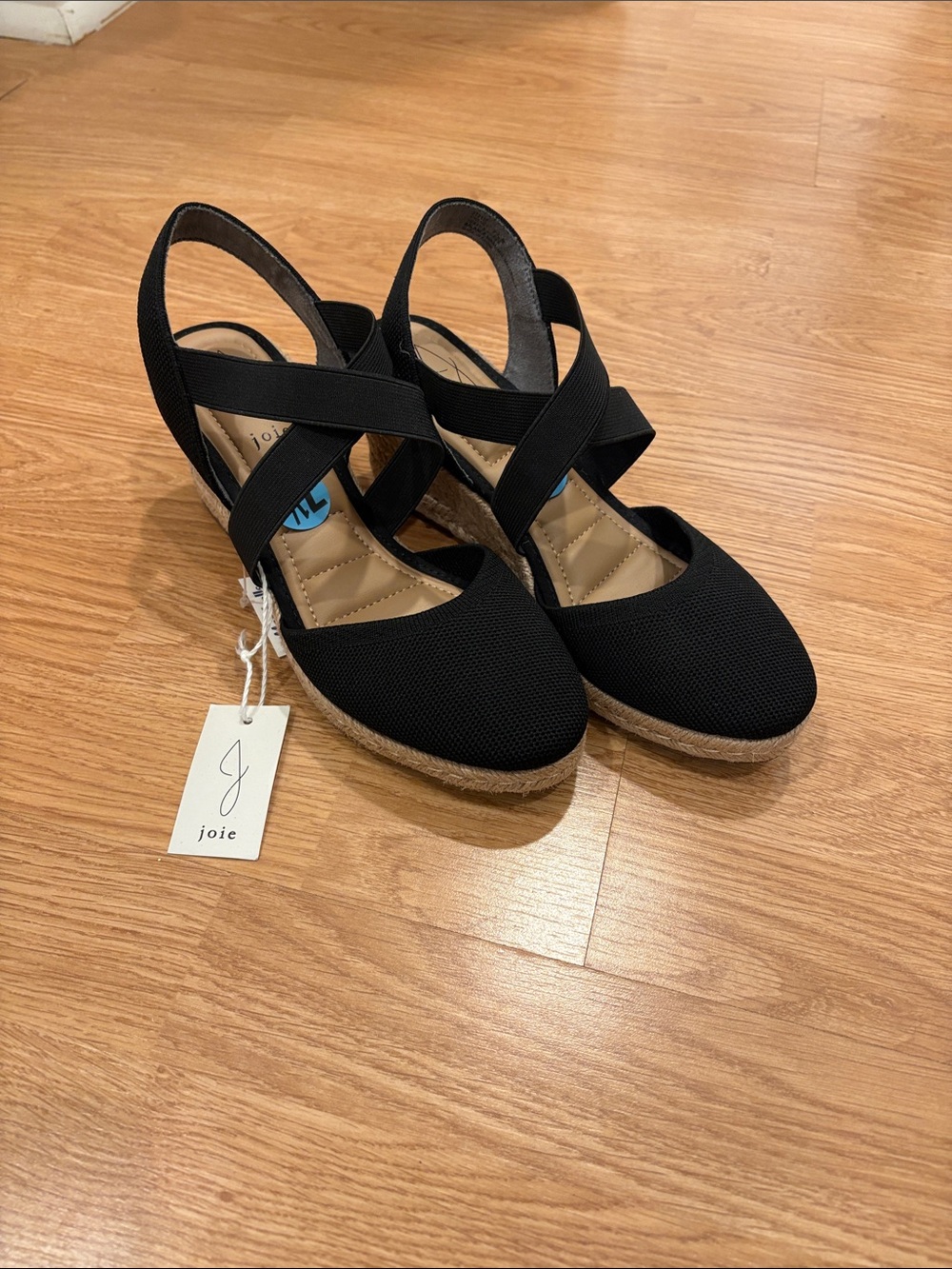 Joie Black Espadrille Wedge with Crisscross Elastic Straps